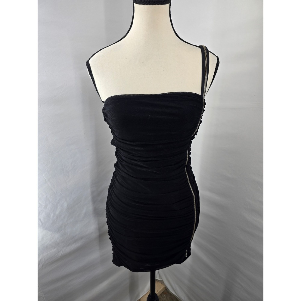 Michael‎ Costello x REVOLVE Womens Black Ruched One Shoulder Zipper Mini Dress M
